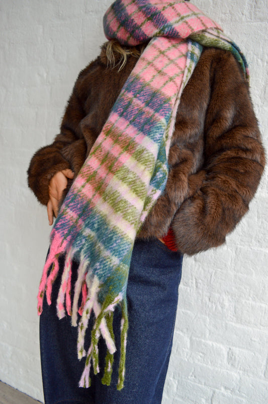 ICHI Laya Rifle Green And Rose Pink Scarf