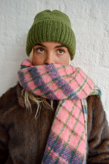 ICHI Laya Rifle Green And Rose Pink Scarf