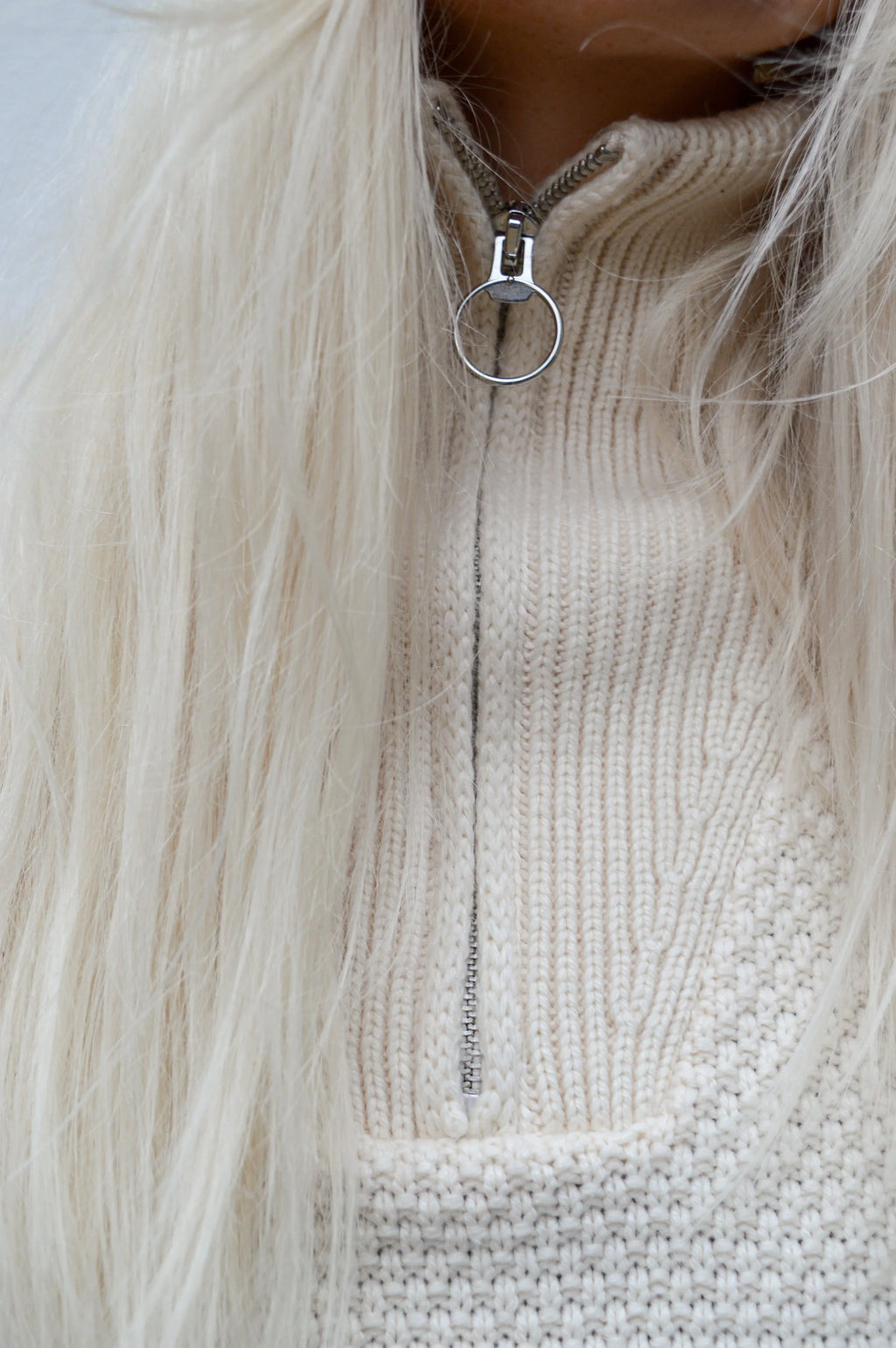 Object Saga White Sand Knit Zip Pullover