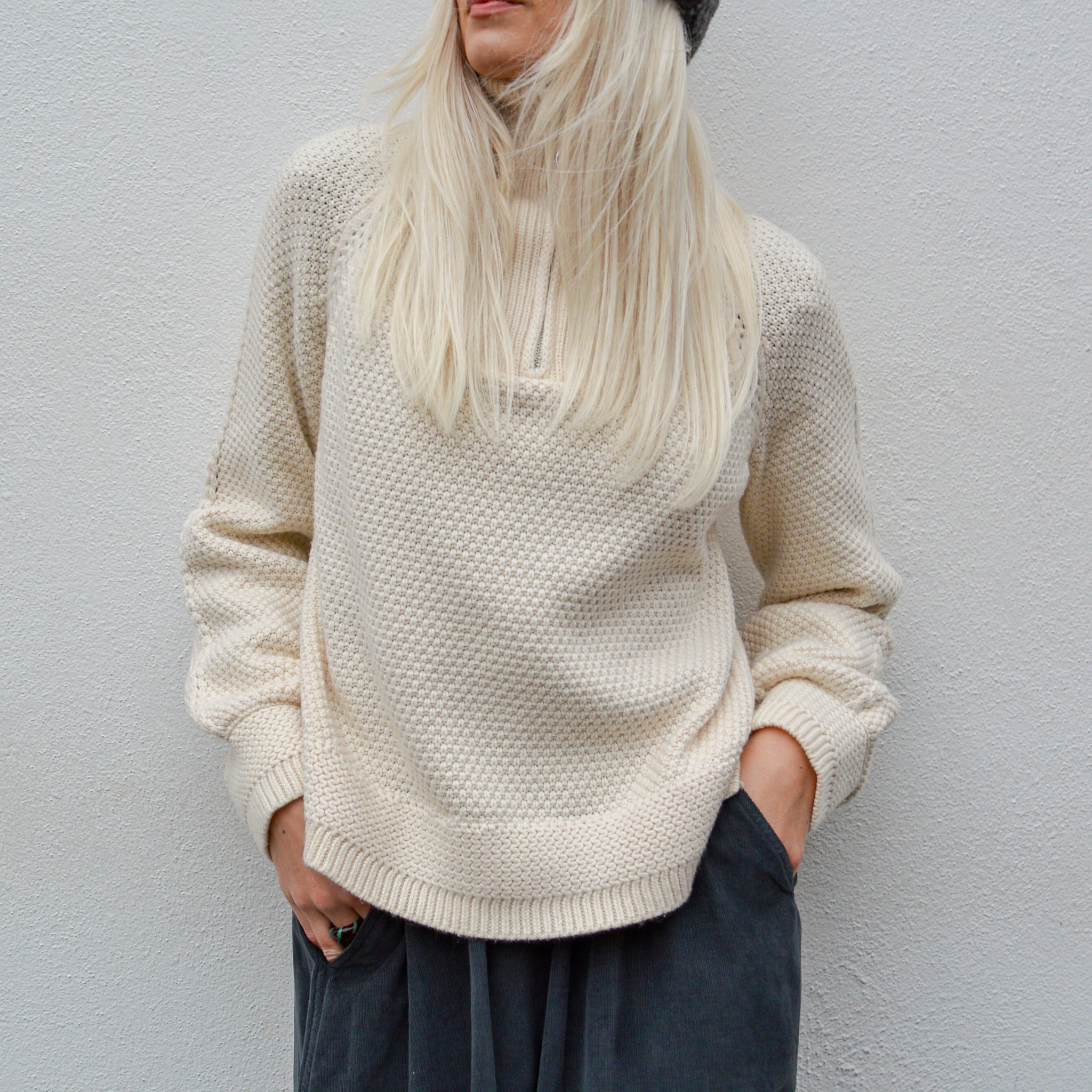 Object Saga White Sand Knit Zip Pullover