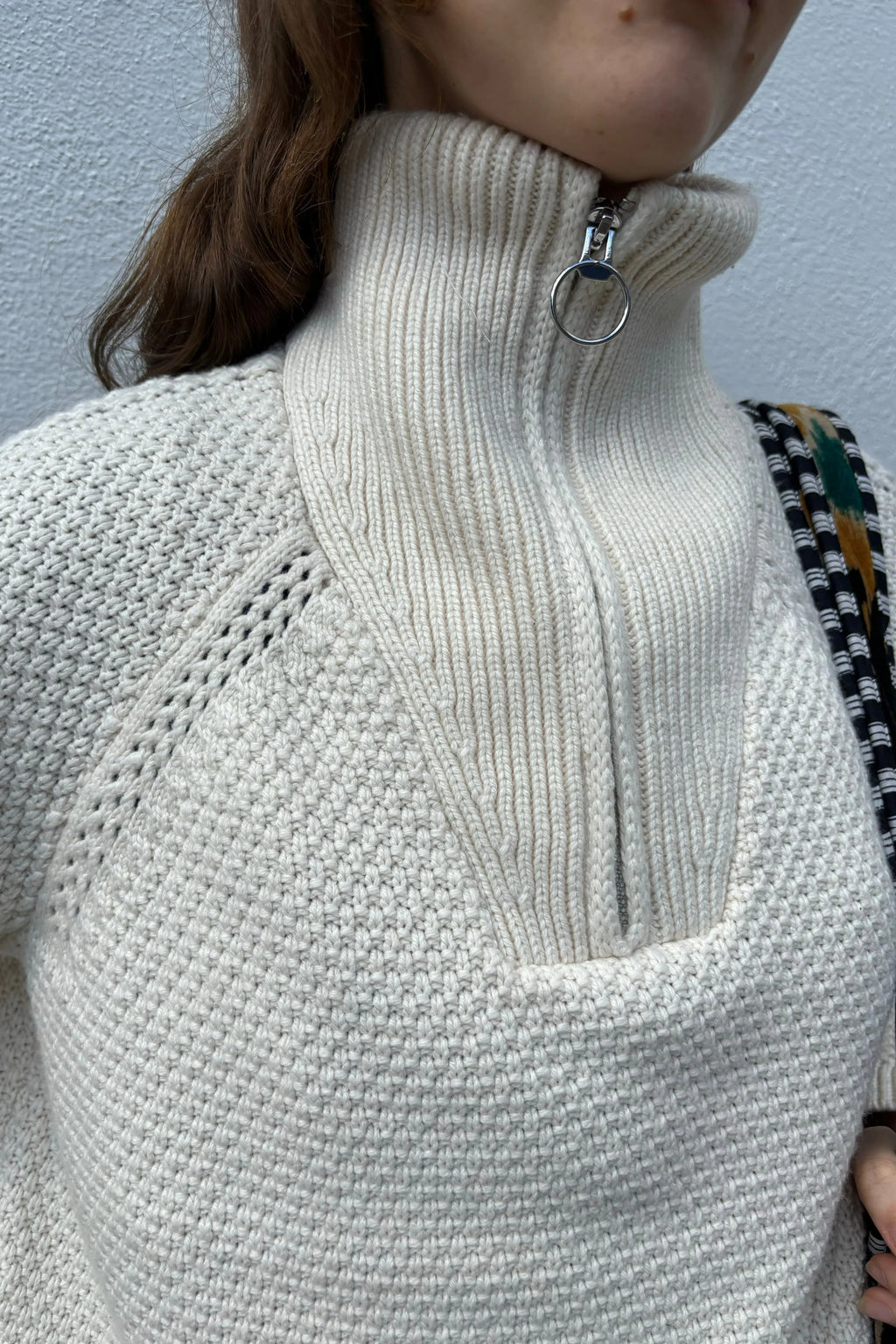Object Saga White Sand Knit Zip Pullover