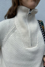 Object Saga White Sand Knit Zip Pullover