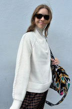 Object Saga White Sand Knit Zip Pullover