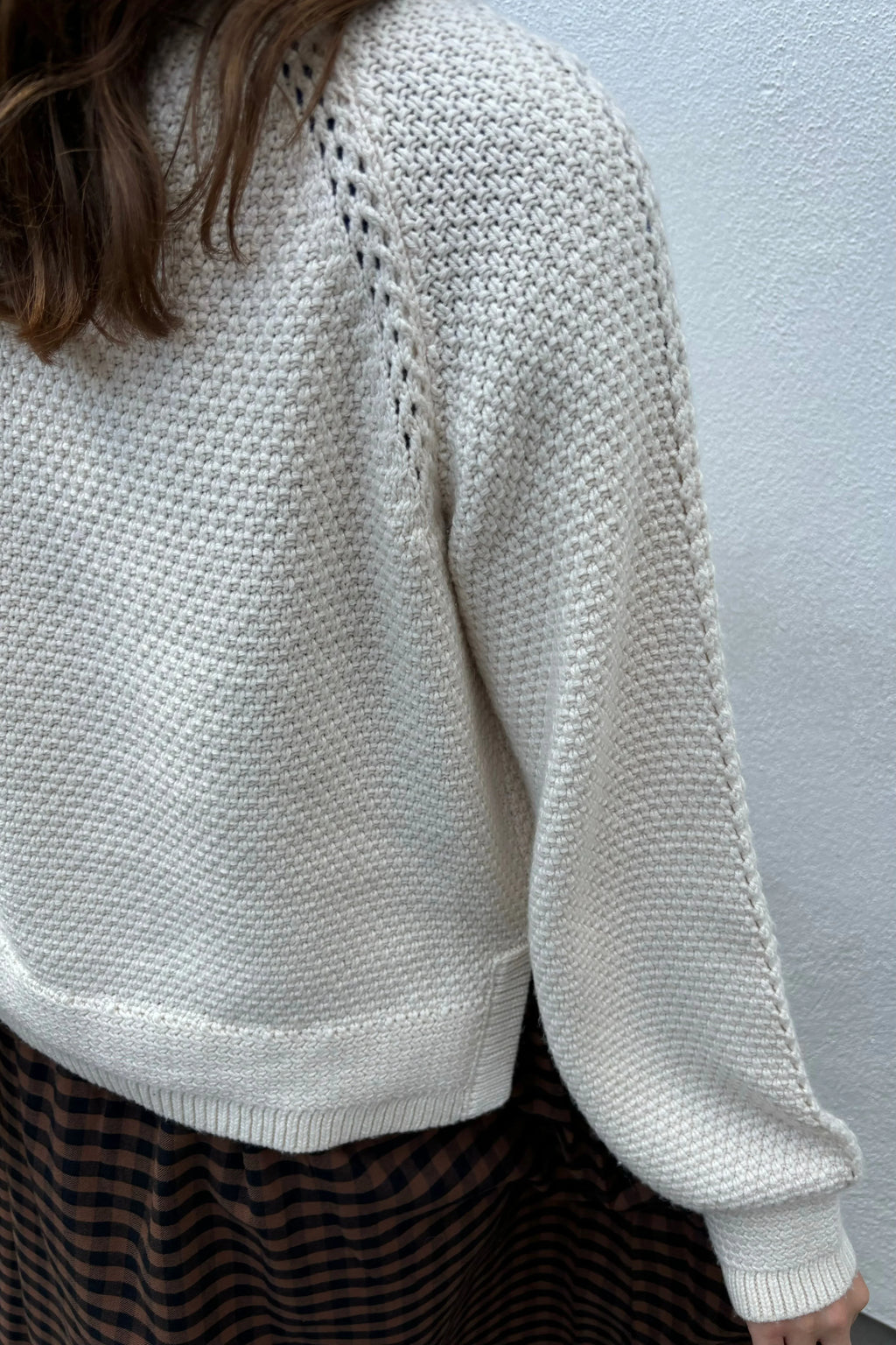 Object Saga White Sand Knit Zip Pullover