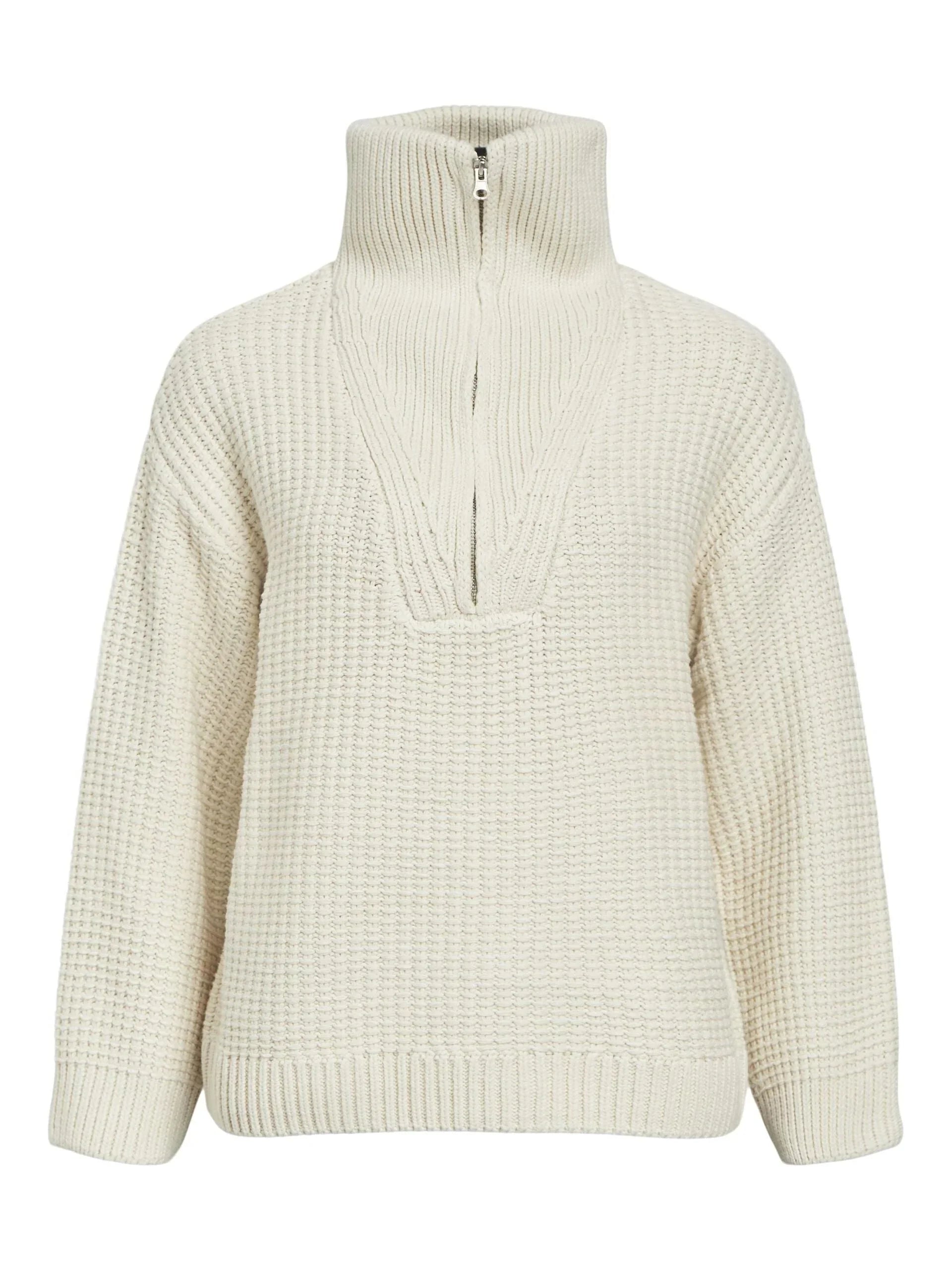 Object Saga White Sand Knit Zip Pullover