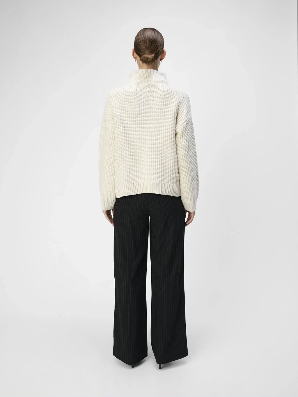 Object Saga White Sand Knit Zip Pullover