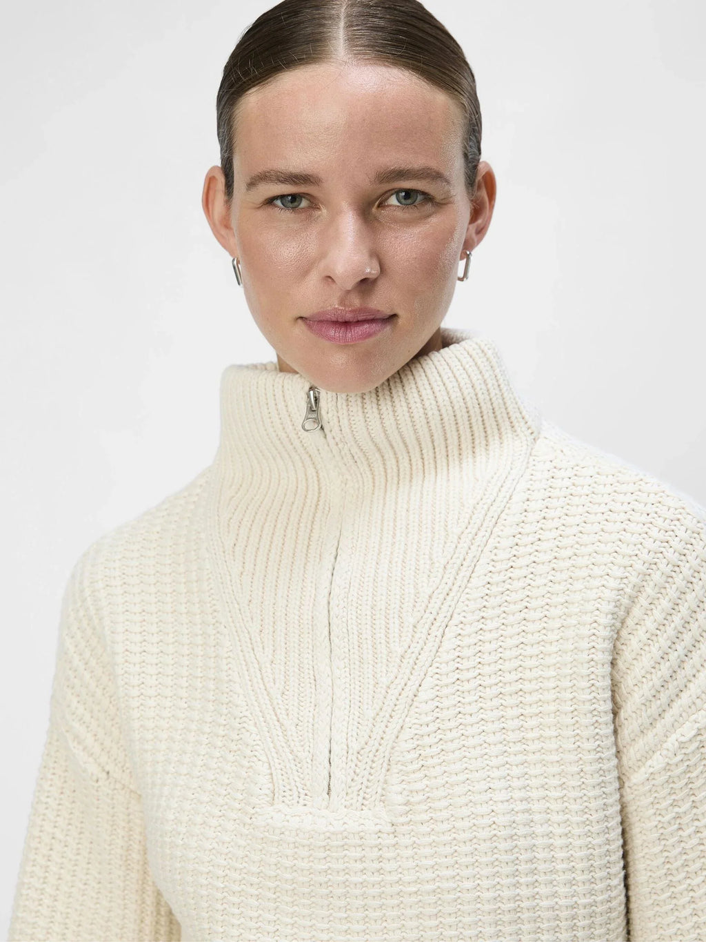 Object Saga White Sand Knit Zip Pullover
